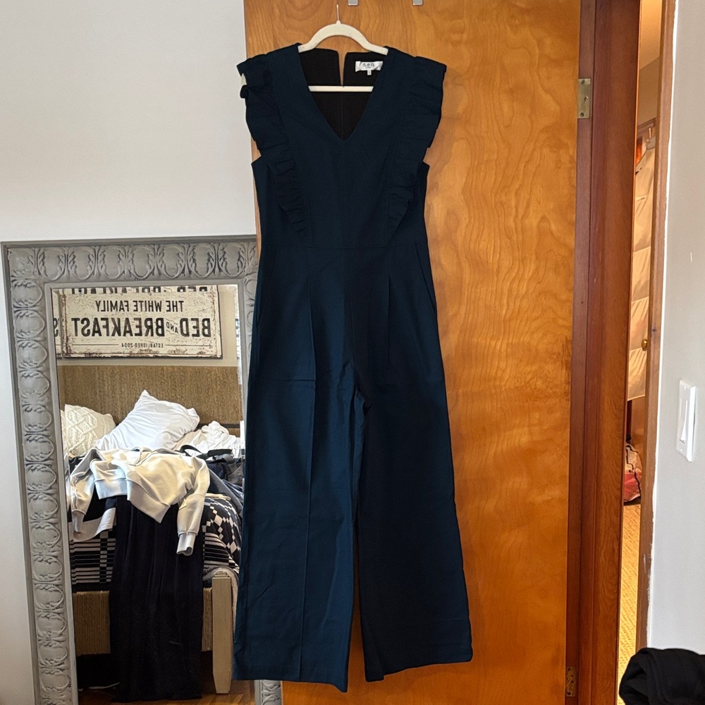 Sea New York Navy Jumpsuit with Ruffle Detail